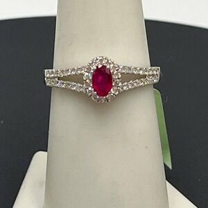 PN 14k White Gold Ring Oval Natural Ruby Diamonds Halo Sz 7.5 New  MSRP $2600